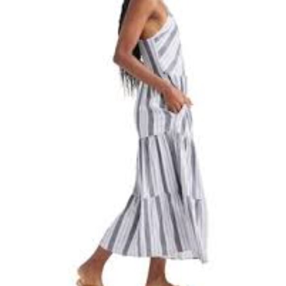 Splendid Collection Striped Tiered Maxi Dress Blue/White Adjustable Straps NWT - Picture 2 of 6